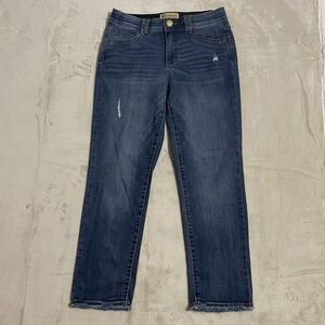 Democracy Jeans Womens Size 6 Straight Ab Technology Stretch Blue Denim Raw Hems
